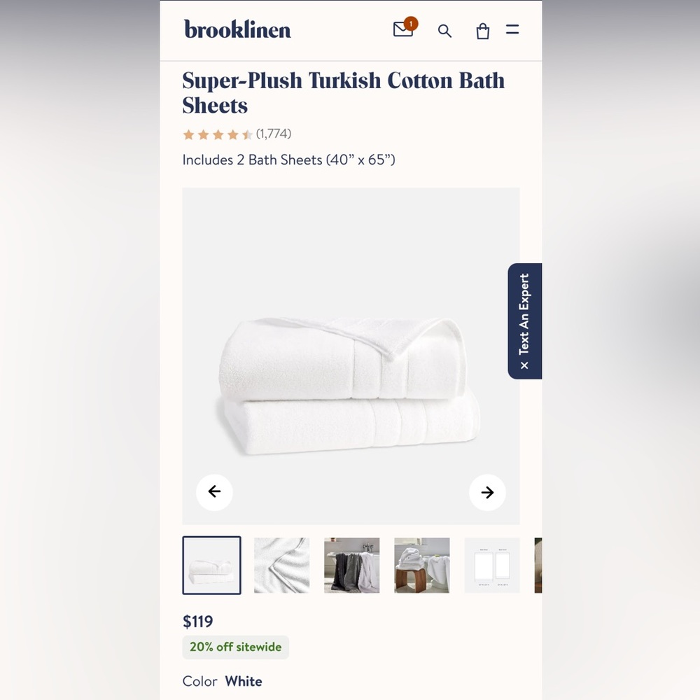 NWT Brooklinen white bath sheets- 2 each